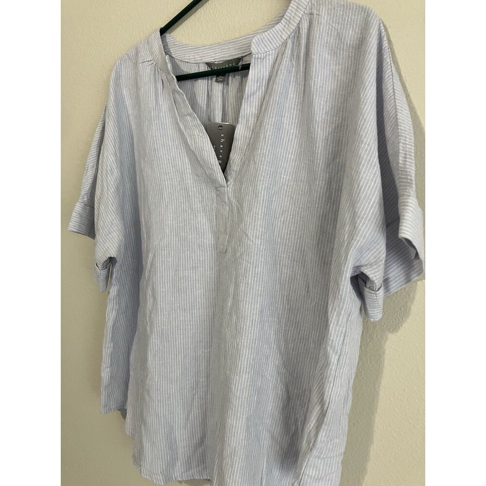 Sharagano Blue Striped Top Linen Blend Casual Beach Preppy NEW XL - Picture 5 of 5